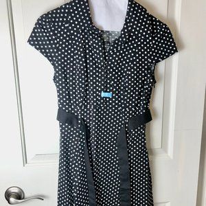 ModCloth Black and White Polka Dot 50's Style Dress - Covered Buttons Tie Waist